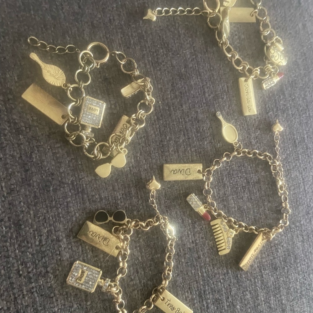 Set of 4/ gold metal chain charm bracelets